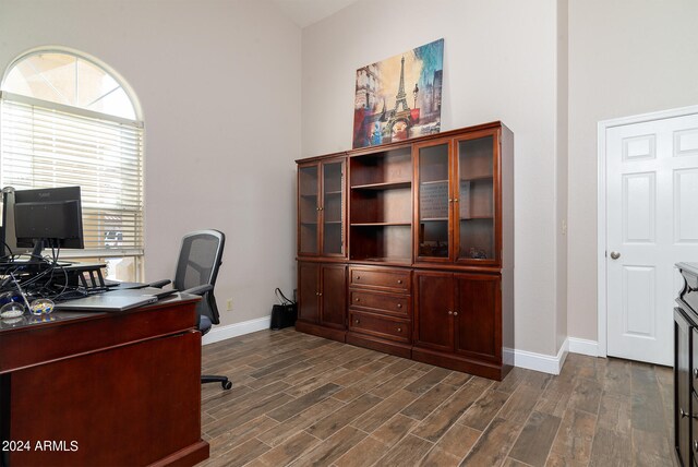 office space featuring dark hardwood / wood-style floors