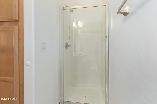 bathroom featuring a shower with shower door