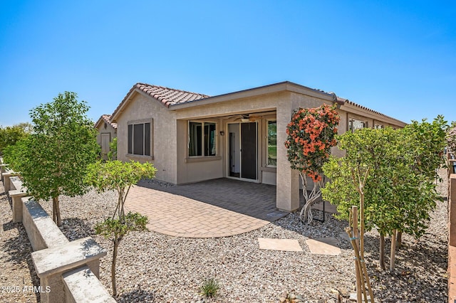 301 S 225th Ave, Buckeye, AZ 85326 - back of house with a patio area, a tile roof, ceiling fan, and stucco siding