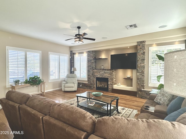 5077 E Lonesome Trl, Cave Creek, AZ 85331 - living room featuring wood finished floors, plenty of natural light, ceiling fan, and baseboards