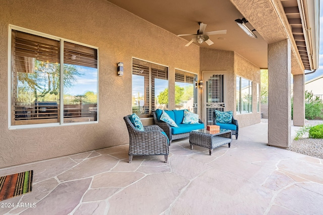 5077 E Lonesome Trl, Cave Creek, AZ 85331 - view of patio / terrace featuring ceiling fan and an outdoor living space