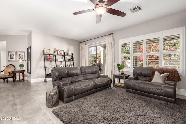 living room featuring ceiling fan