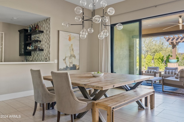 dining area featuring ceiling fan