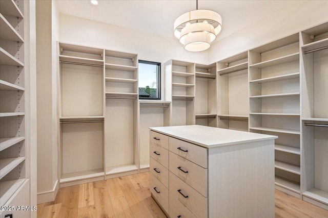 walk in closet with light wood finished floors