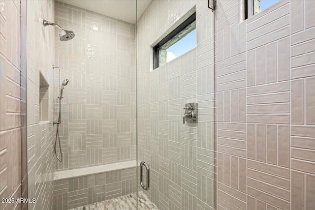 bathroom featuring a shower stall