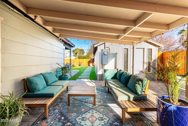 view of patio / terrace with fence private yard and an outdoor living space