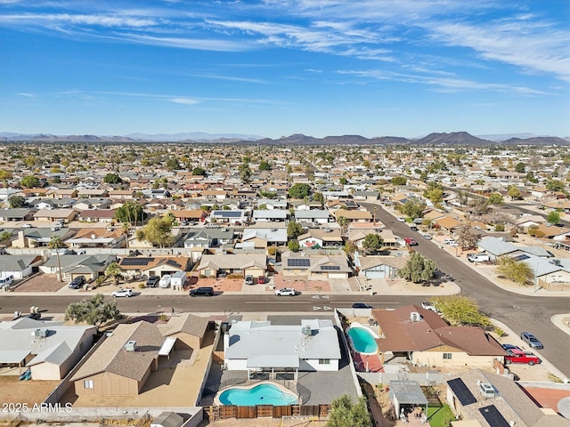 bird's eye view featuring a residential view and a mountain view