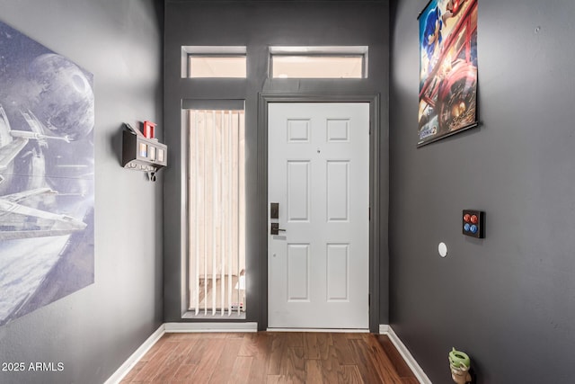 foyer entrance featuring baseboards, a wealth of natural light, and wood finished floors
