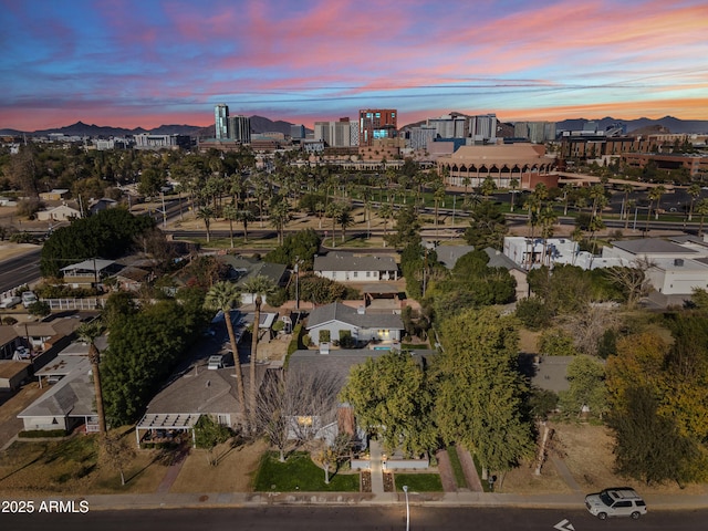 view of aerial view at dusk