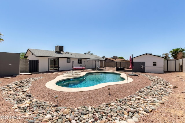 view of pool with a fenced in pool, a gazebo, a fenced backyard, and a patio area