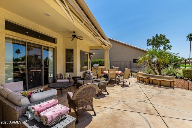 3166 N 158th Ave, Goodyear, AZ 85395 - view of patio / terrace featuring outdoor lounge area, a ceiling fan, and outdoor dining space