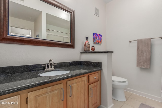 bathroom with tile floors, toilet, and vanity