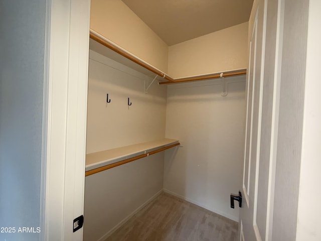 walk in closet with wood finished floors