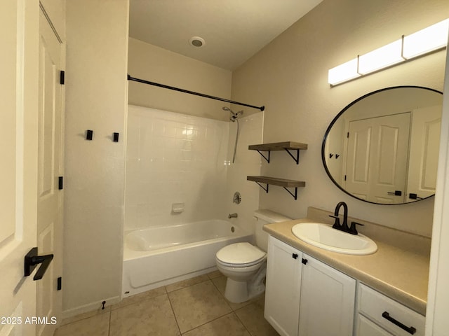 bathroom with toilet, vanity, shower / bathing tub combination, and tile patterned floors