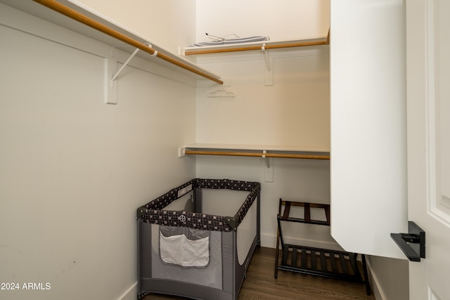 spacious closet featuring dark hardwood / wood-style flooring