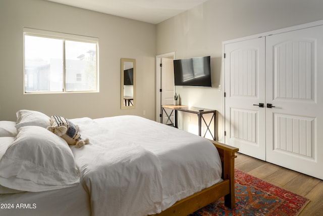 bedroom featuring a closet and hardwood / wood-style floors