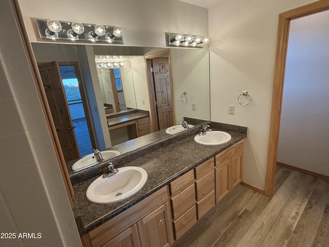 bathroom featuring vanity and wood-type flooring