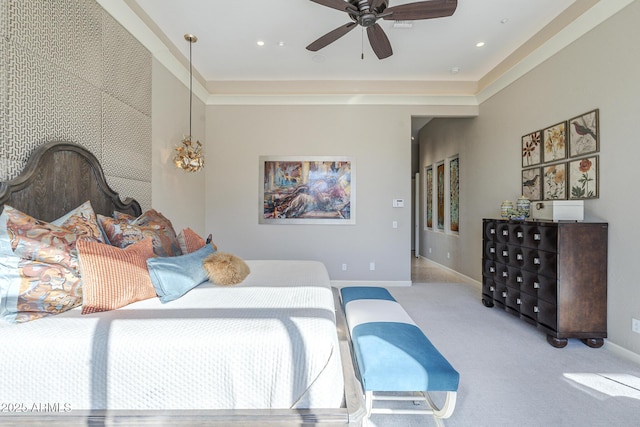 8248 E Arroyo Hondo Rd, Scottsdale, AZ 85266 - carpeted bedroom with baseboards, a ceiling fan, and recessed lighting