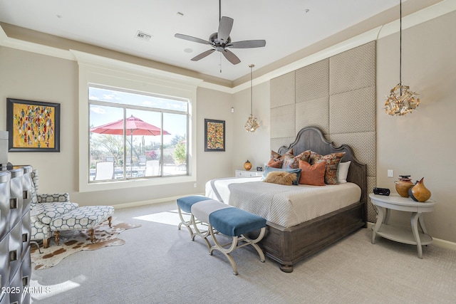 8248 E Arroyo Hondo Rd, Scottsdale, AZ 85266 - bedroom with light colored carpet, baseboards, and ceiling fan