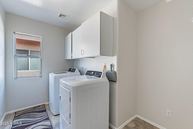 5305 E Silverbell Rd, San Tan Valley, AZ 85143 - clothes washing area featuring cabinet space, separate washer and dryer, and baseboards
