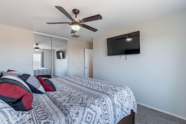 5305 E Silverbell Rd, San Tan Valley, AZ 85143 - bedroom featuring carpet, baseboards, ceiling fan, and a closet