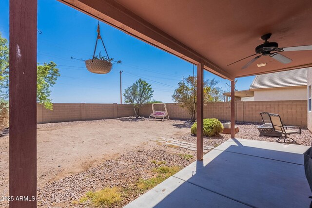 5305 E Silverbell Rd, San Tan Valley, AZ 85143 - view of patio / terrace with a ceiling fan and a fenced backyard