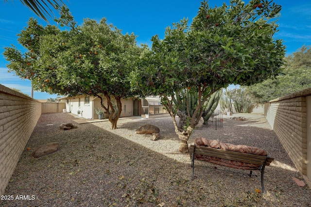 view of yard with a fenced backyard