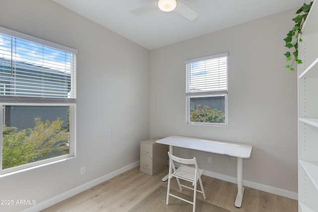 3045 N 37th Way, Phoenix, AZ 85018 - office featuring a ceiling fan, baseboards, and light wood-style floors