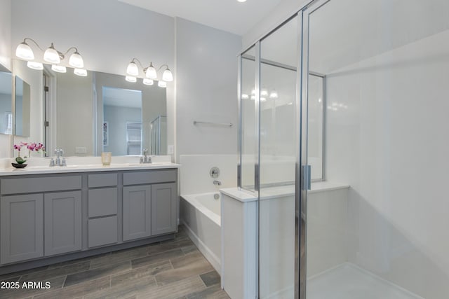 3045 N 37th Way, Phoenix, AZ 85018 - full bath with a bath, double vanity, a stall shower, and a sink