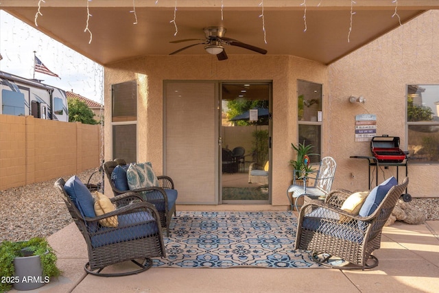10617 W Daley Ln, Peoria, AZ 85383 - view of patio featuring a ceiling fan and fence