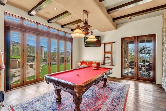 10935 E Grandview Way, Scottsdale, AZ 85255 - game room featuring french doors, hardwood / wood-style flooring, beam ceiling, and a wealth of natural light