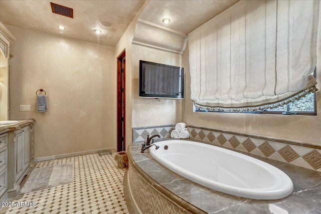 10935 E Grandview Way, Scottsdale, AZ 85255 - bathroom featuring recessed lighting, visible vents, baseboards, vanity, and a bath