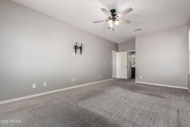 unfurnished bedroom featuring carpet floors and ceiling fan