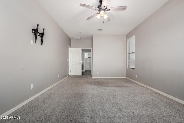 unfurnished bedroom with carpet flooring and ceiling fan