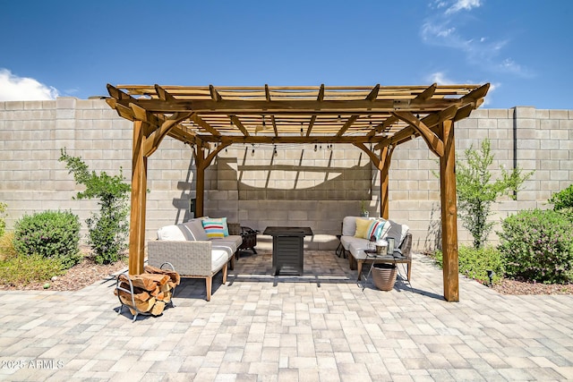 19736 W Turney Ave, Litchfield Park, AZ 85340 - view of patio / terrace featuring an outdoor hangout area, a fenced backyard, and a pergola