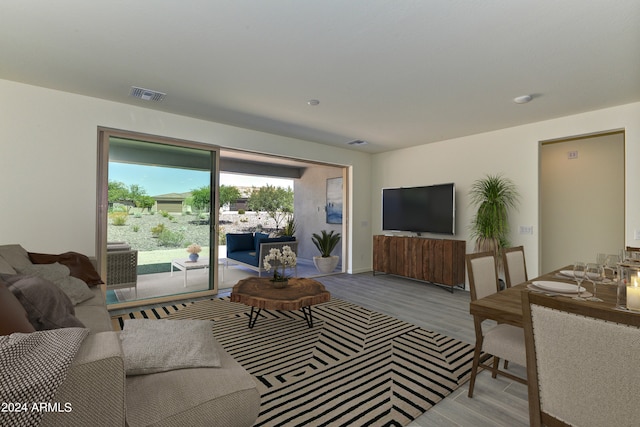 living room featuring light wood-type flooring