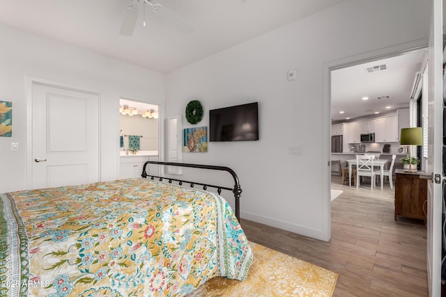 2511 W Queen Creek Rd Unit 174, Chandler, AZ 85248 - bedroom featuring light wood-style floors, baseboards, ceiling fan, and recessed lighting