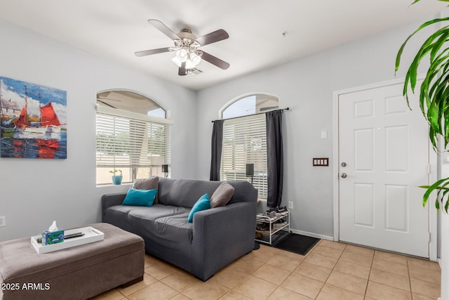 1350 S Greenfield Rd Unit 1005, Mesa, AZ 85206 - living area with a ceiling fan and light tile patterned floors