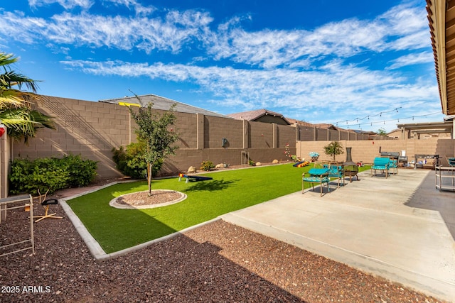 view of yard with a patio area and a fenced backyard