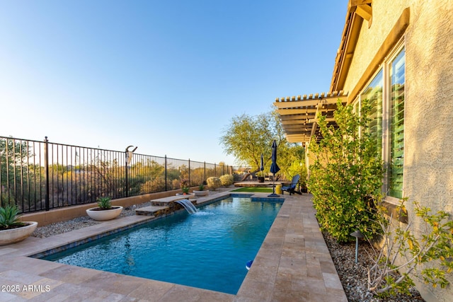 14204 S 179th Ln, Goodyear, AZ 85338 - view of pool featuring a pergola, a patio area, a fenced backyard, and a fenced in pool