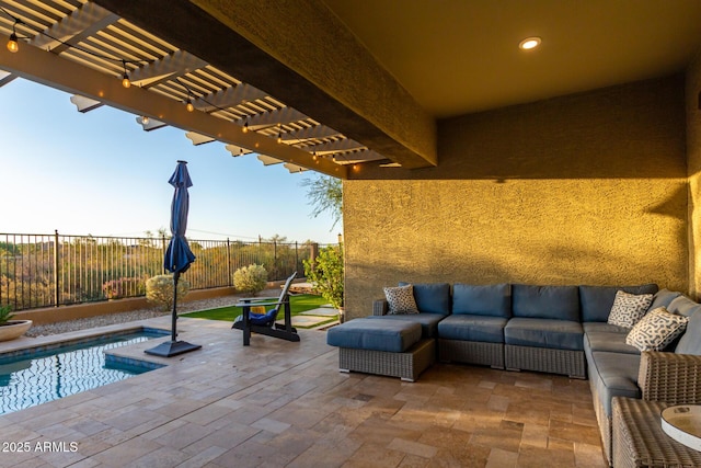 14204 S 179th Ln, Goodyear, AZ 85338 - view of patio featuring fence, an outdoor hangout area, and a pergola