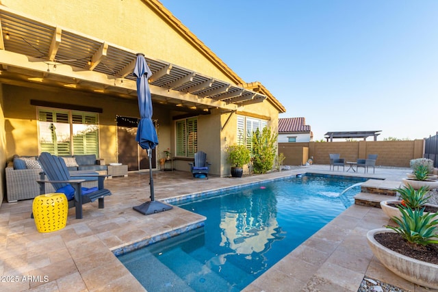 14204 S 179th Ln, Goodyear, AZ 85338 - view of swimming pool with a fenced in pool, a fenced backyard, a pergola, and a patio area