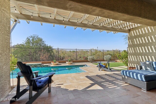 14204 S 179th Ln, Goodyear, AZ 85338 - view of swimming pool featuring a patio area, a fenced backyard, a fenced in pool, and a pergola