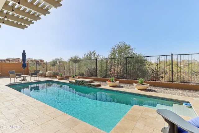 14204 S 179th Ln, Goodyear, AZ 85338 - view of swimming pool with a pergola, a patio, a fenced backyard, and a fenced in pool