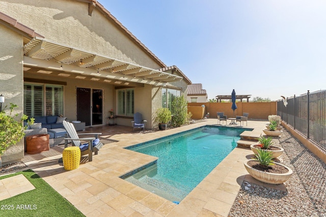 14204 S 179th Ln, Goodyear, AZ 85338 - view of swimming pool with a fenced in pool, a patio, a fenced backyard, and a pergola