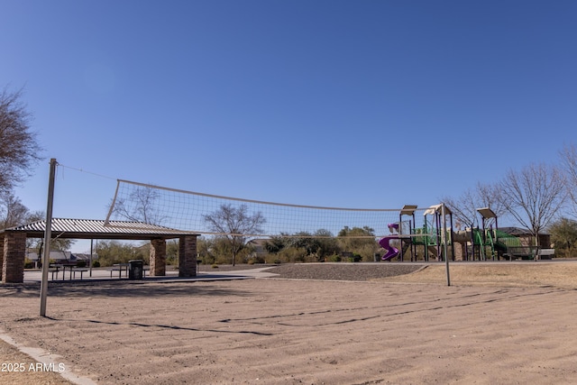 view of home's community with a gazebo, volleyball court, and a playground