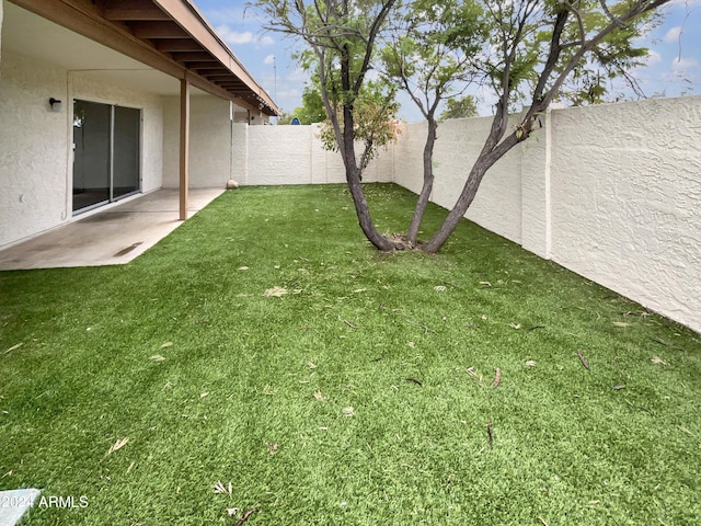 view of yard featuring a fenced backyard and a patio