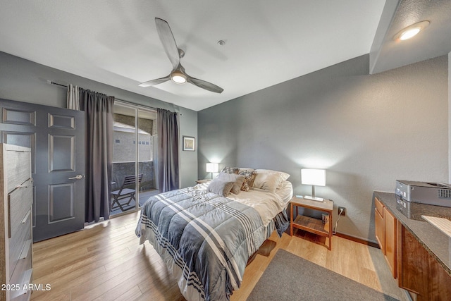 5303 N 7th St Unit 331, Phoenix, AZ 85014 - bedroom featuring access to exterior, light wood-style floors, and ceiling fan
