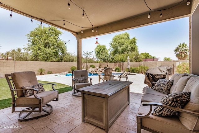 1583 N Constellation Ct, Gilbert, AZ 85234 - fenced backyard with an outdoor living space and a patio