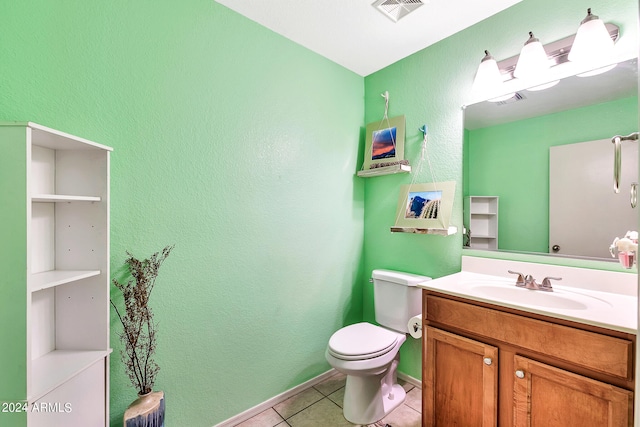 bathroom featuring tile patterned flooring, vanity, and toilet